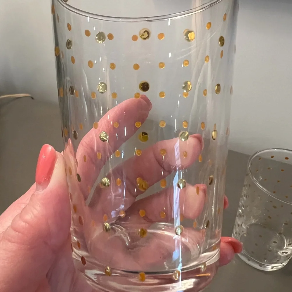 Scents & Feel Tea Glasses Set of 6 Polka Dots Gold Hand-Painted Juice Cup ARC